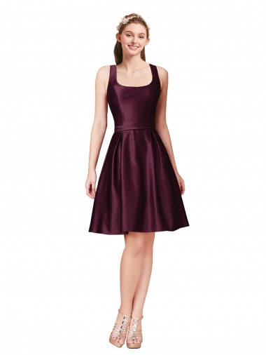 Buy Classic Knee Length Satin Cocktail Prom Dress / Homecoming Dress with V Back and Bow Detail