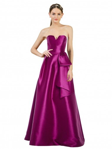 Buy Sleeveless V-Neck Long Satin Prom Dress with Bow Waist