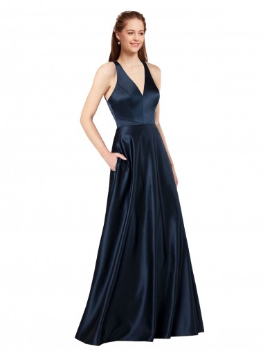 Buy Long Satin Prom Dress with Halter Neckline