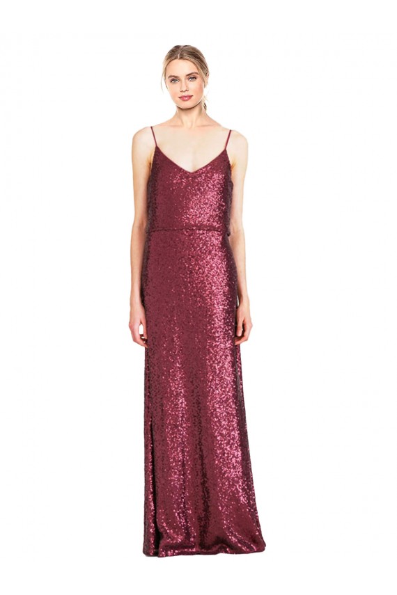 High Neck Halter Long Slim Sequin Prom Dress with V-Neck and Blouson Bodice