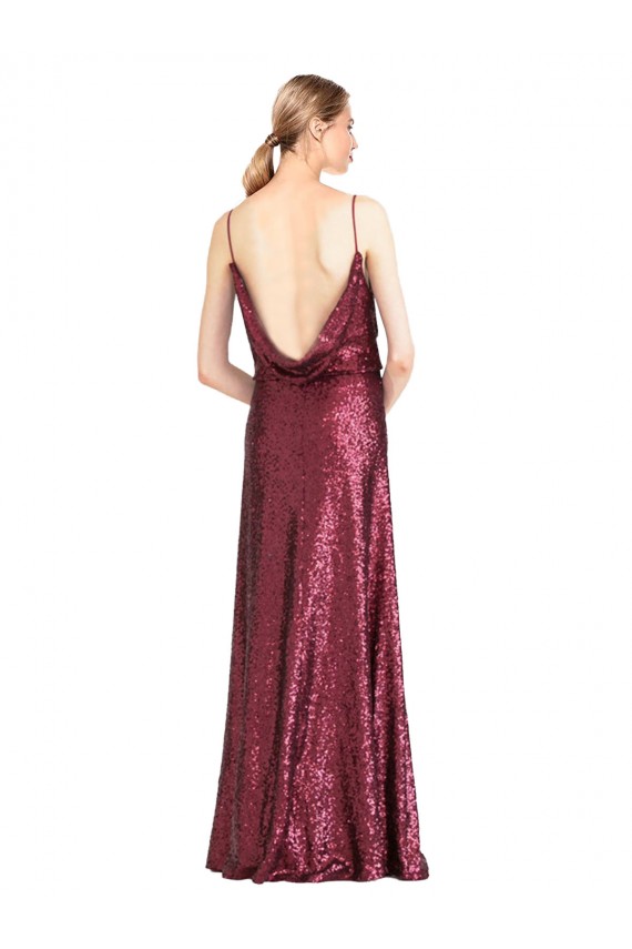 High Neck Halter Long Slim Sequin Prom Dress with V-Neck and Blouson Bodice