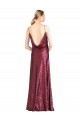 High Neck Halter Long Slim Sequin Prom Dress with V-Neck and Blouson Bodice