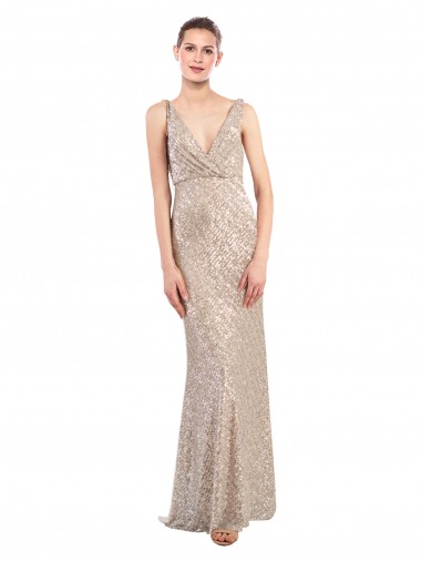 Buy Faux Surplice V-Neck Slim Sparkling Sequin Prom Dress
