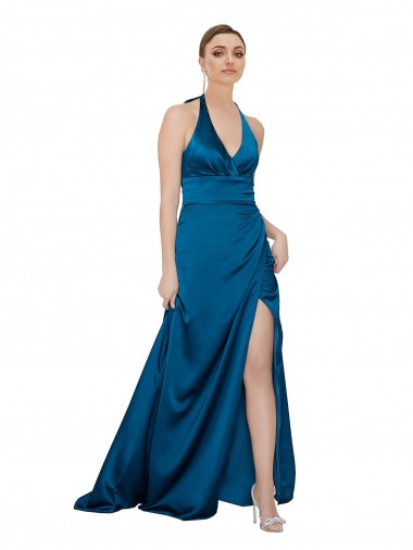 Buy Halter Neck Silky Satin Prom Dress