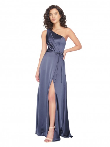 Buy Draped Silky Satin Prom Dress with Tied Waist
