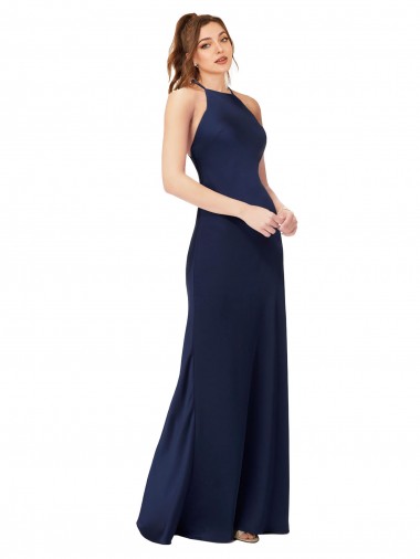 Buy High Neck Satin Prom Dress with Strappy Back