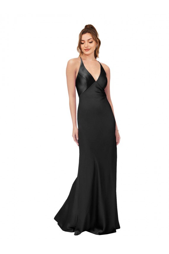 Cowl Back V-Neck Silky Satin Prom Dress