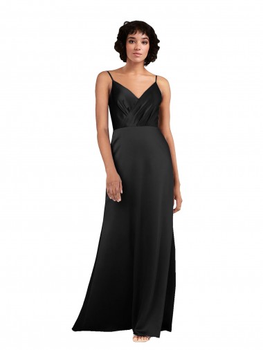 Buy Full Length V-Neckline Silky Satin Prom Dress with Spaghetti Straps