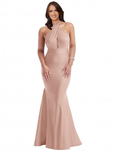 Buy Criss Cross Halter Open Back Silky Satin Mermaid Prom Dress