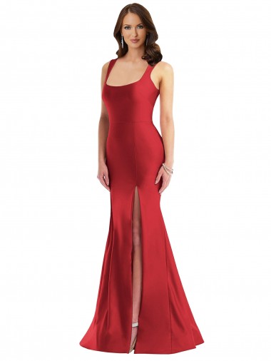 Buy Square Neck Silky Satin Mermaid Prom Dress with Side Slit
