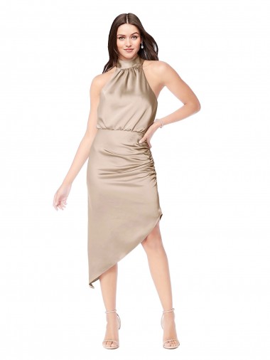 Buy Silky Satin High Low Midi Length Cocktail Prom Dress / Homecoming Dress with Asymmetric Skirt