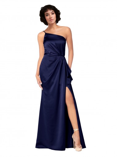 Buy One Shoulder Silky Satin Prom Dress with Skirt Slit