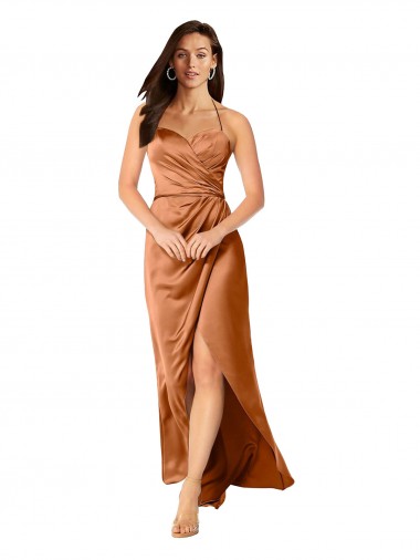 Buy Faux-Wrap Skirt Silky Satin Prom Dress