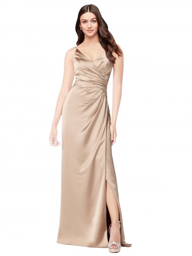 Buy Silky Satin Prom Dress with Draped Surplice Bodice