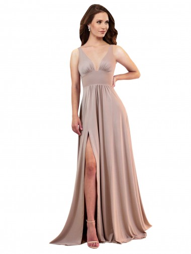 Buy Long A-Line Plunge V-Neckline Spandex Prom Dress with Slit
