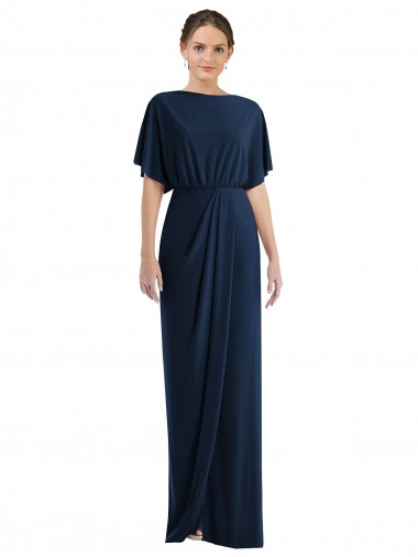 Buy Open Back Short Sleeves Draped Tulip Skirt Maxi Spandex Prom Dress