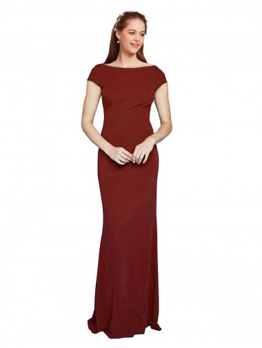 Buy Cap Sleelves Mermaid Crepe Prom Dress Keyhole Back