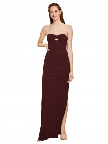 Buy Twisted Strapless Keyhole Long Crepe Prom Dress with Slit