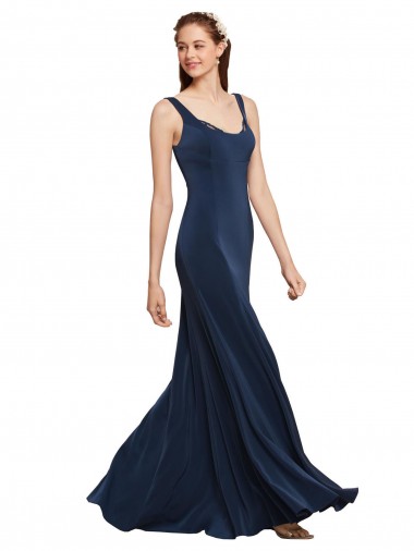 Buy Fit and Flare Long Crepe Prom Dress with Round Neck