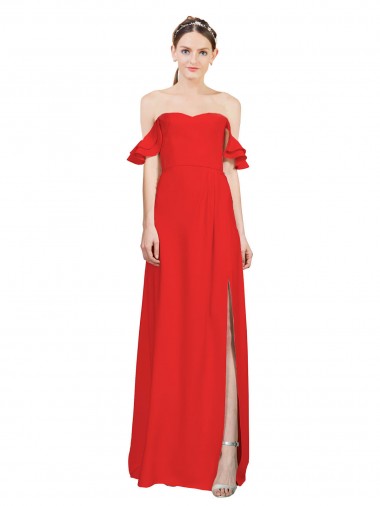 Buy Double Ruffle Flounce Sleeves Crepe Prom Dress with Slit