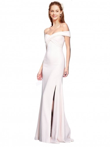 Buy Criss Cross Off the Shoulder Crepe Prom Dress with Side Slit