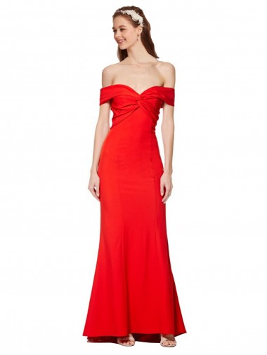 Buy Cross Front and Back Bardot Sleeveless Crepe Maxi Prom Dress