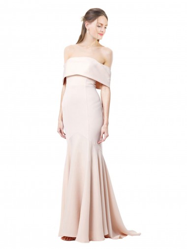 Buy Mermaid Bardot Maxi Crepe Bridesmiad Dress with Fishtail Train