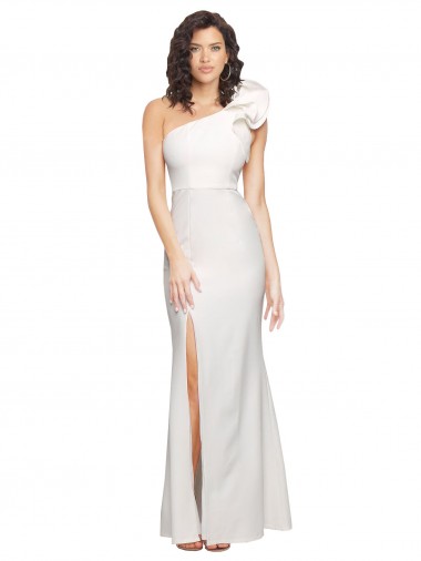 Buy One Shoulder Long Full Length Crepe Prom Dress with Ruffles and Side Split