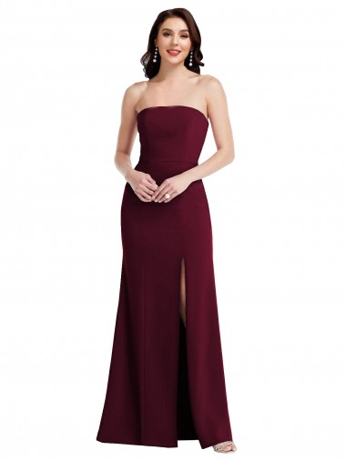 Buy Strapless Crepe Maxi Prom Dress with Front Slit