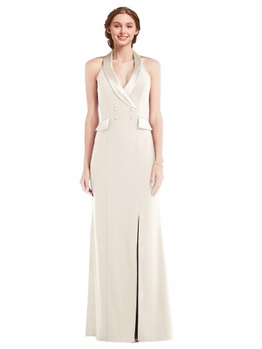 Buy Halter Tuxedo Maxi Prom Dress with Front Slit