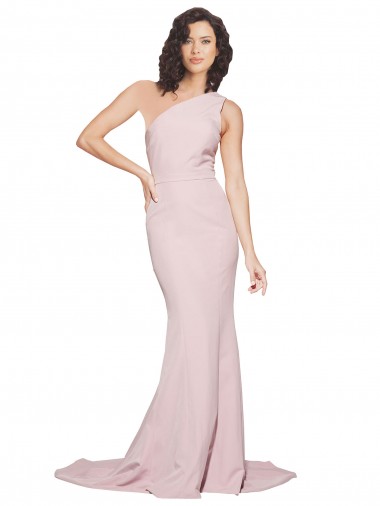 Buy Long Sweep Train One Shoulder Crepe Prom Dress with Side Leg Split