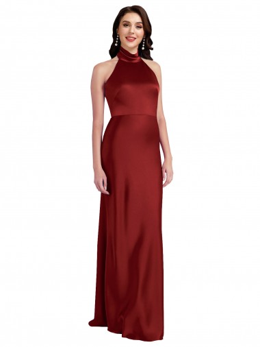 Buy Backless Halter Long Stretch Satin Prom Dress