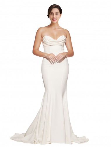 Buy Strapless Cowl Neck Sweep Train Stretch Satin Prom Dress