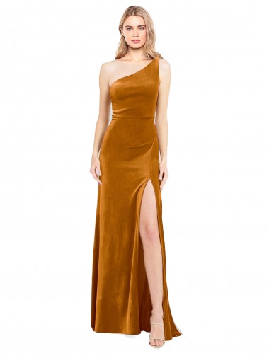 Buy Sleek One Shoulder Long Velvet Prom Dress