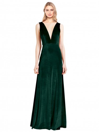 Buy Daring Deep V-Neck Long Full Length Velvet Prom Dress