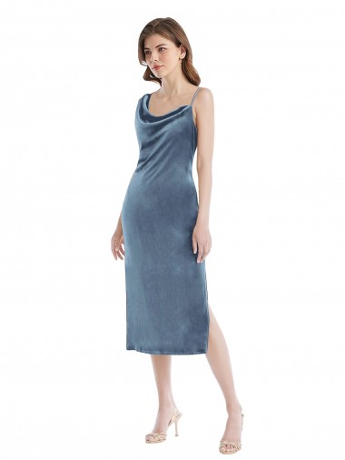 Buy Midi Length Asymmetrical One Shoulder Velvet Slip Prom Dress