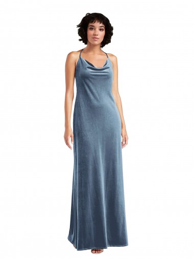 Buy Cowl Neck Velvet Maxi Slip Prom Dress