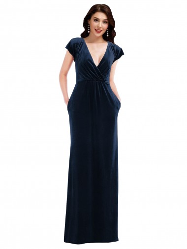Buy Flutter Sleeve Wrap Bodice Velvet Maxi Prom Dress with Pockets