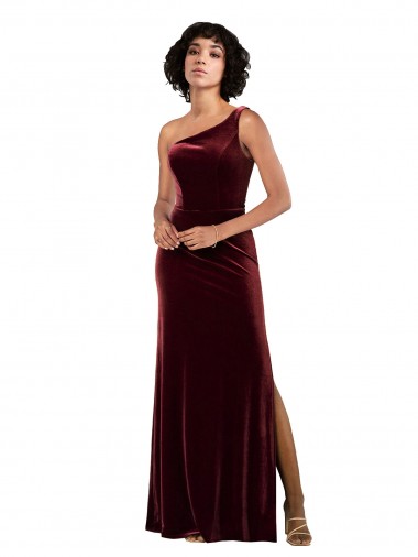 Buy One Shoulder Floor-Length Velvet Prom Dress